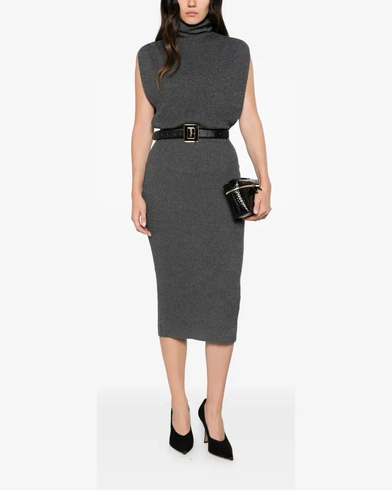 Twin-Set ribbed roll-neck midi dress - Grau Grau