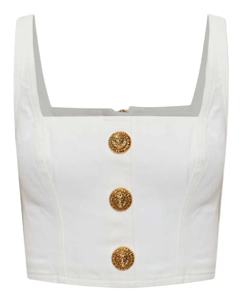 Balmain button square-neck top - Weiß Weiß