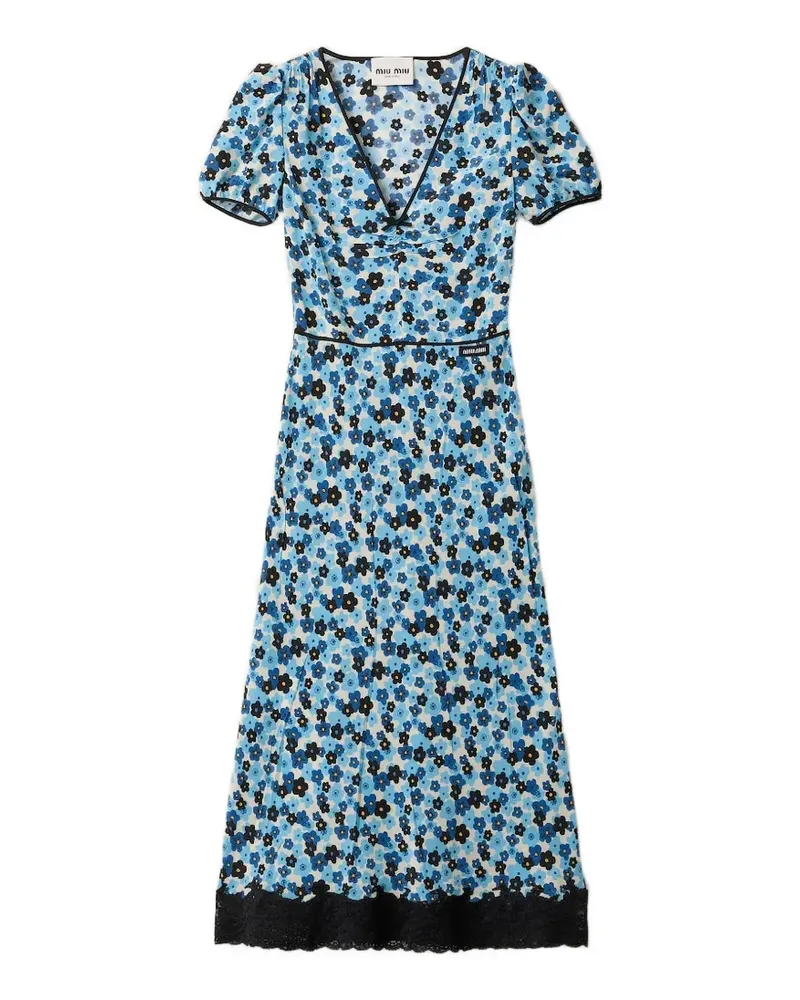Miu Miu Midikleid mit Blumen-Print - Weiß Weiß