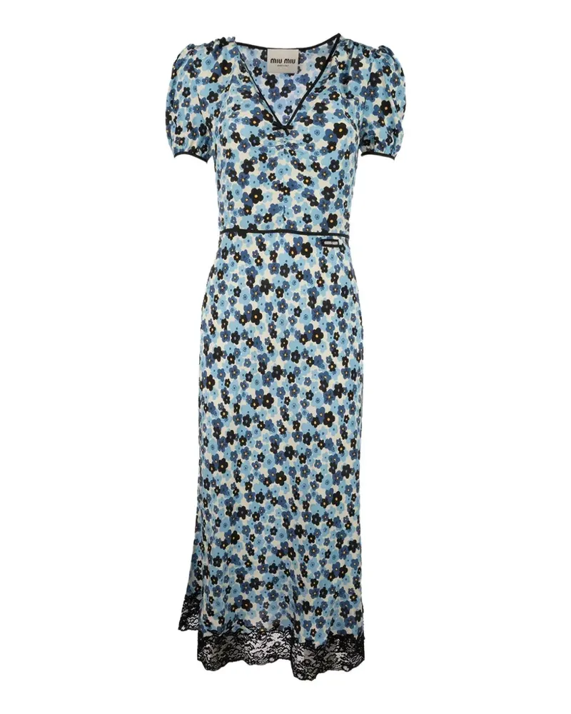 Miu Miu floral-print lace-trim midi dress - Weiß Weiß
