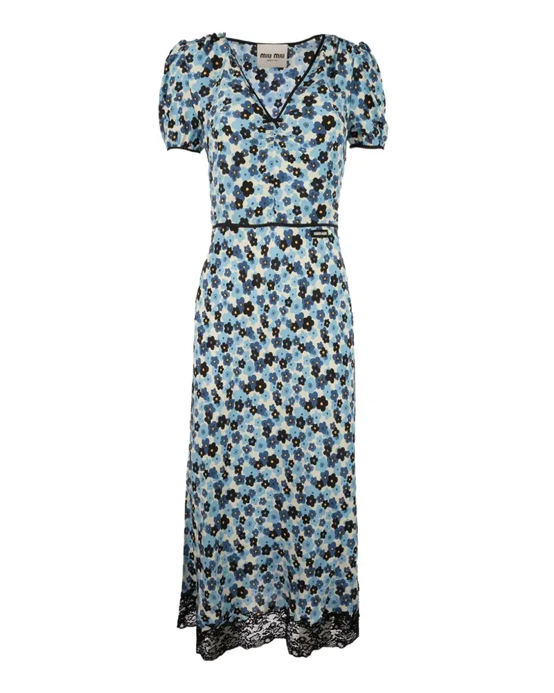 Miu Miu Midikleid mit Blumen-Print - Weiß Weiß