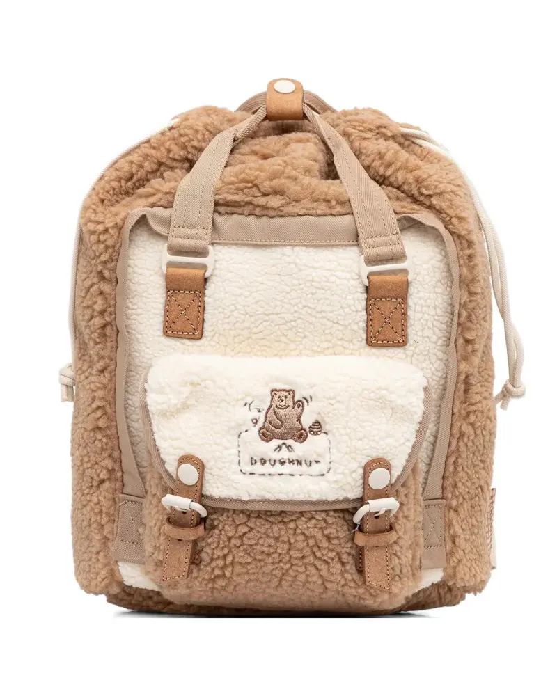 DOUGHNUT fleece-texture bear-embroidered backpack - Braun Braun