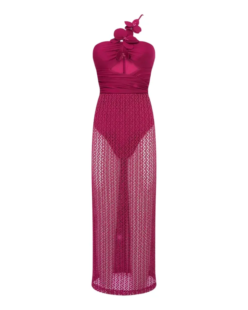 Pat Bo Petal Sheen one-shoulder floral-appliqué midi dress - Rosa Rosa