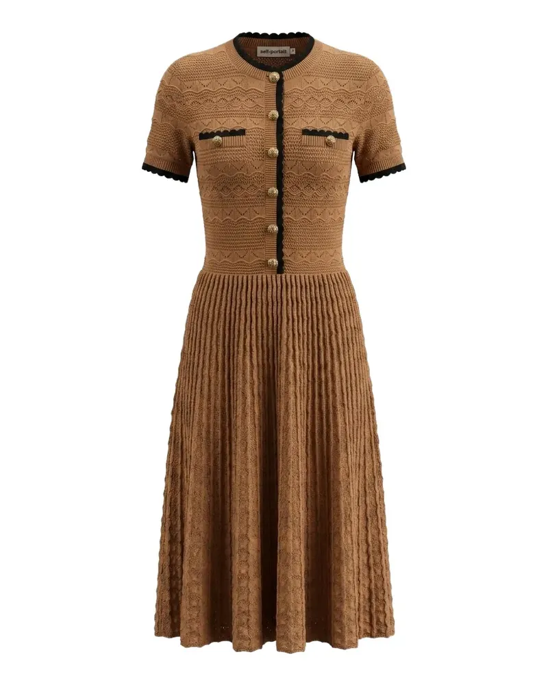 Self-Portrait pointelle-knit scalloped-trim midi dress - Braun Braun