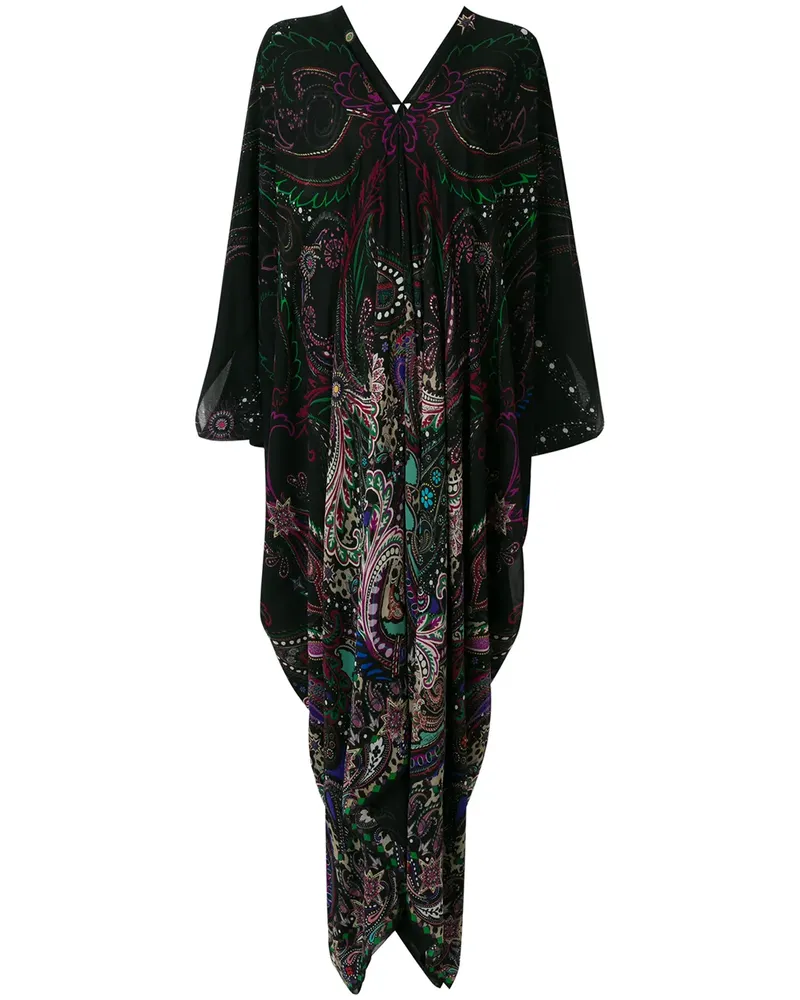 Roberto Cavalli Kaftan-Seidenkleid mit Print - Schwarz Schwarz