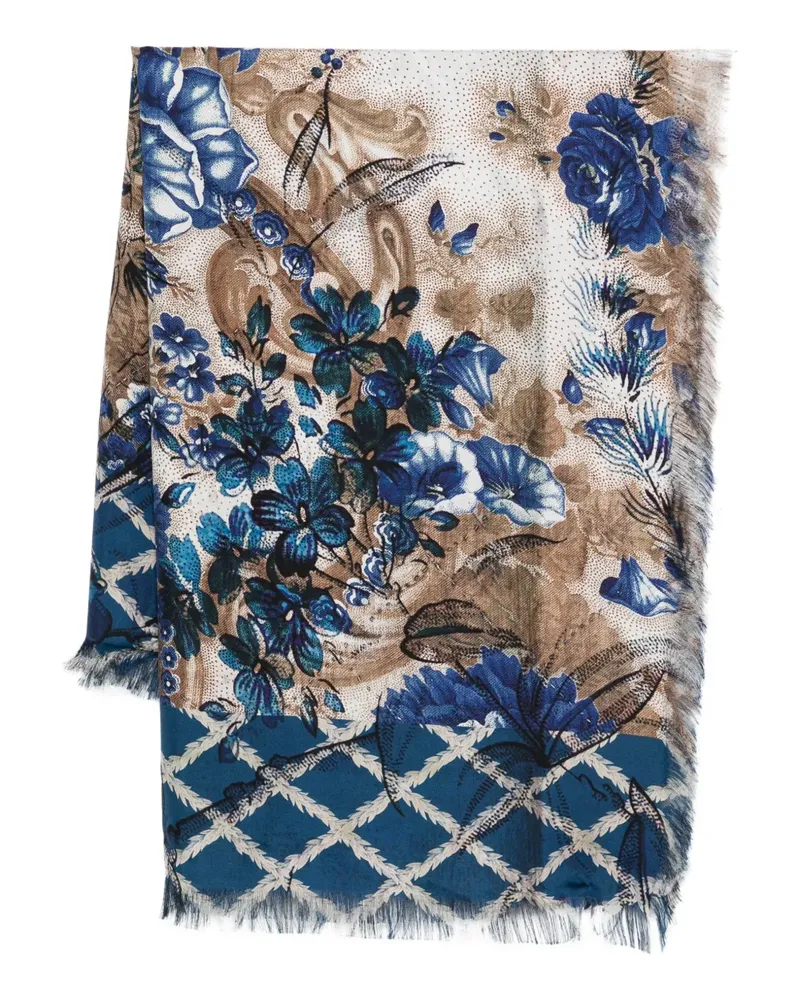 Pierre-Louis Mascia Aloeuw floral-print fringed-edge silk scarf - Blau Blau