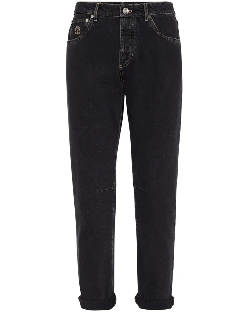 Brunello Cucinelli Tapered-Jeans mit Logo-Patch - Blau Blau