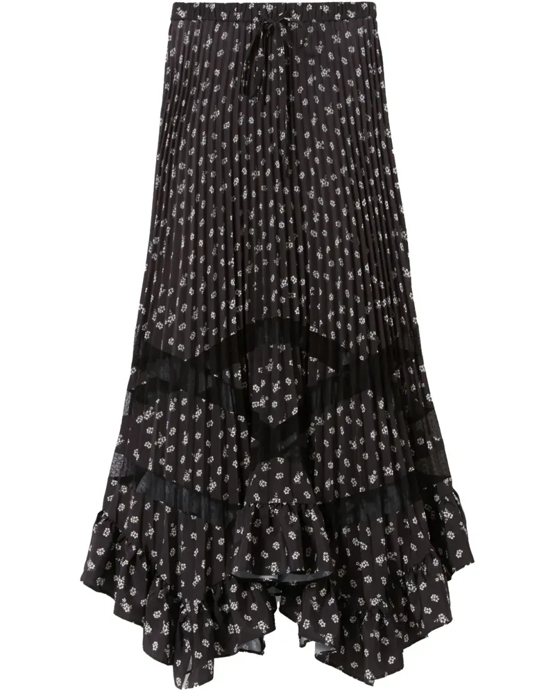 Claudie Pierlot Faltenrock mit Blumen-Print - Schwarz Schwarz