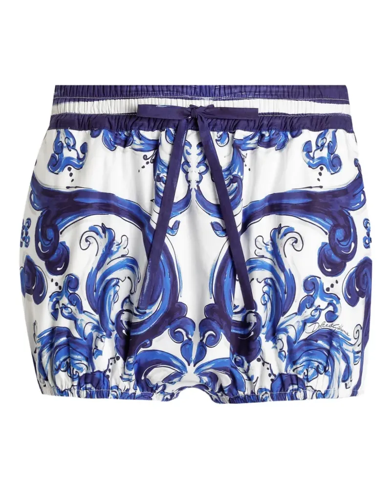 Dolce & Gabbana Popeline-Shorts mit Majolica-Print - Weiß Weiß