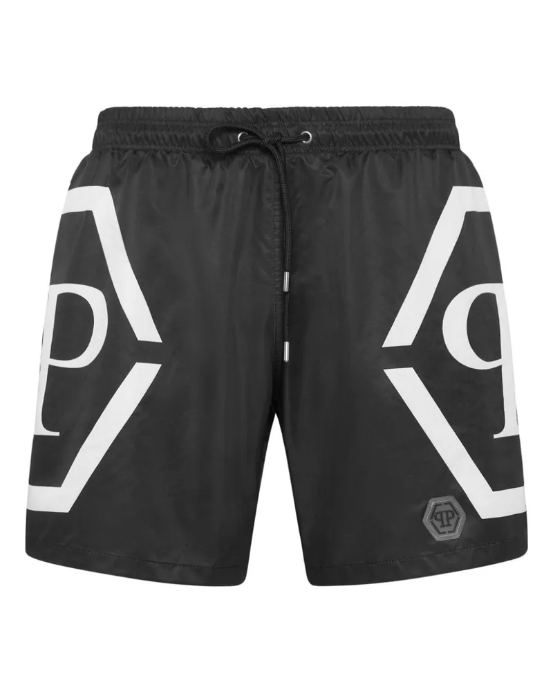 Philipp Plein Badeshorts mit Logo-Print - Schwarz Schwarz