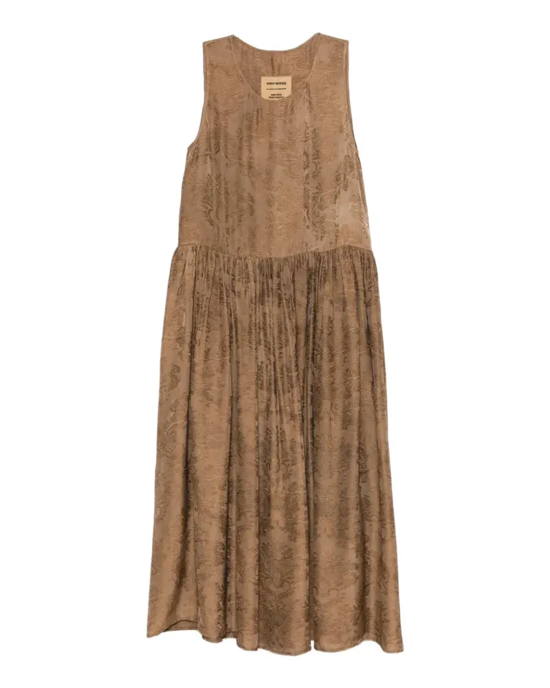 Uma Wang Gerafftes Kleid mit Damastmuster - Braun Braun