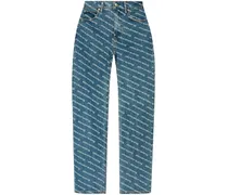Halbhohe Straight-Leg-Hose mit Logo-Print - Blau