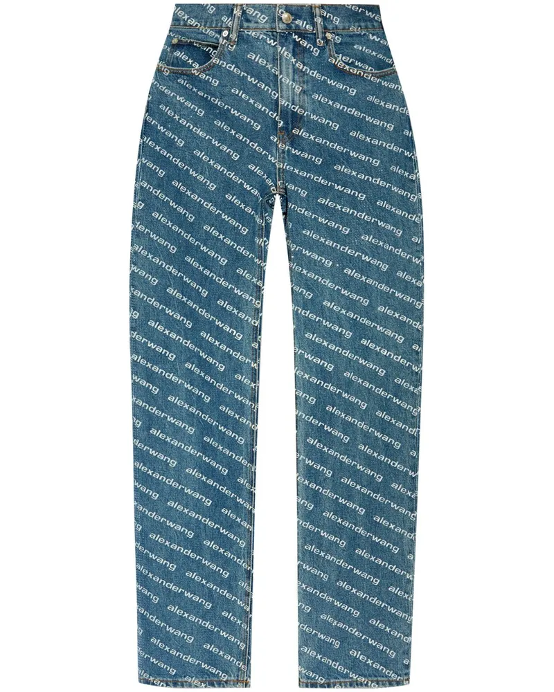 Alexander Wang Halbhohe Straight-Leg-Hose mit Logo-Print Blau