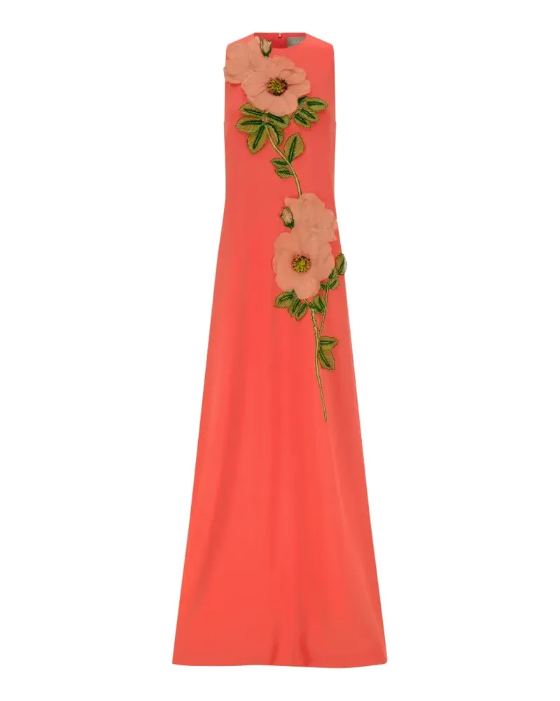 Lela Rose Francie peony-embroidered gown dress - Orange Orange