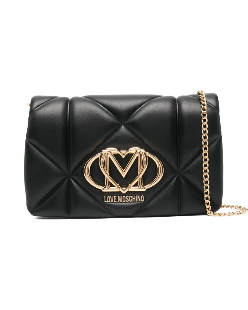 Moschino Gesteppte Schultertasche mit Logo - Schwarz Schwarz