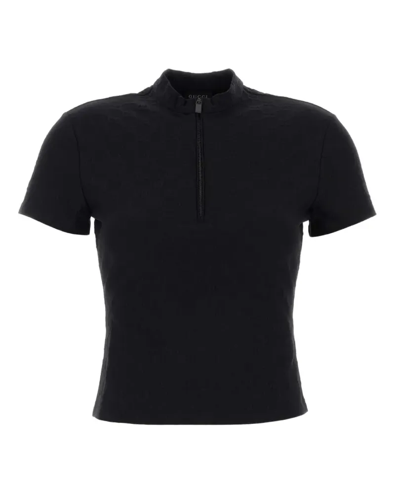 Gucci T-Shirt aus GG-Jacquard mit kurzem Reißverschluss - Schwarz Schwarz