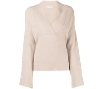 Gerippter Pullover mit Schalkragen - Nude