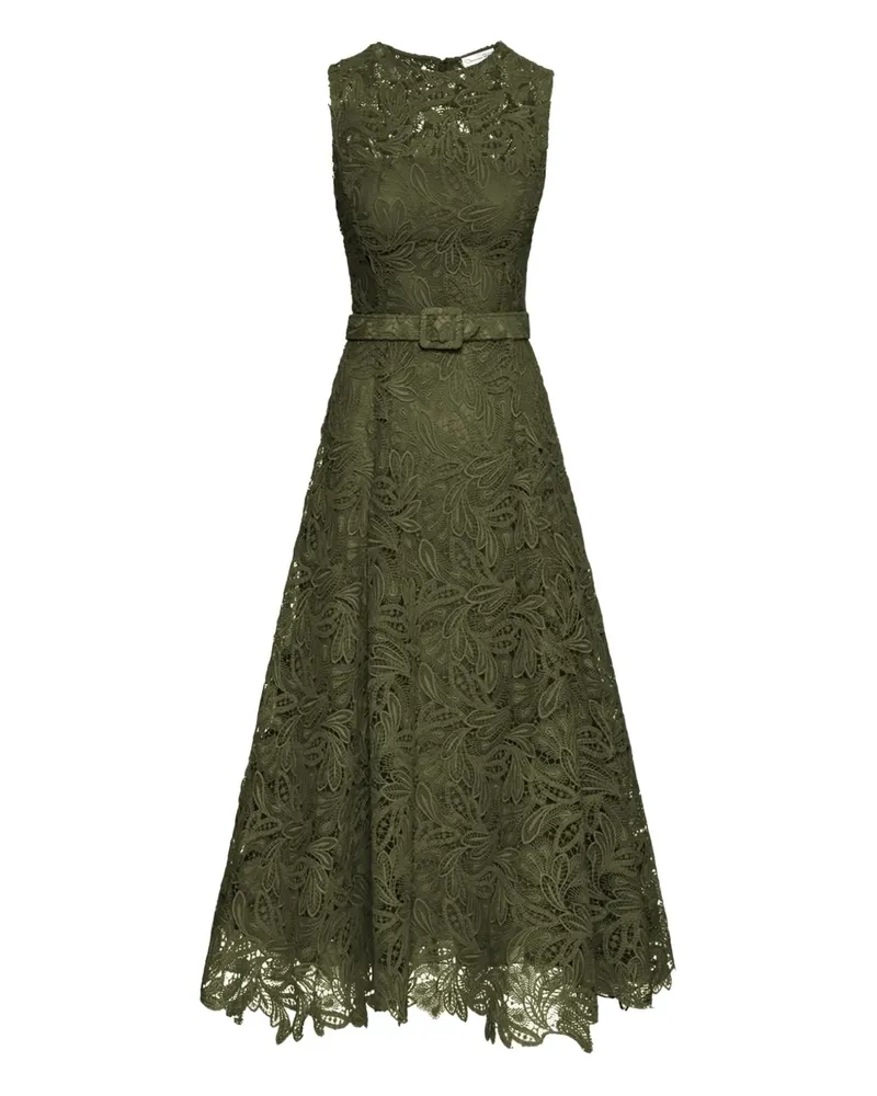 Oscar de la Renta Feather Scroll Guipure-Kleid - Grün Grün