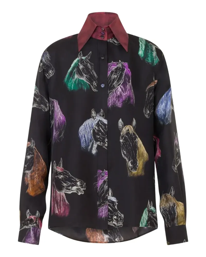 Moschino horse-print button-down shirt - Schwarz Schwarz