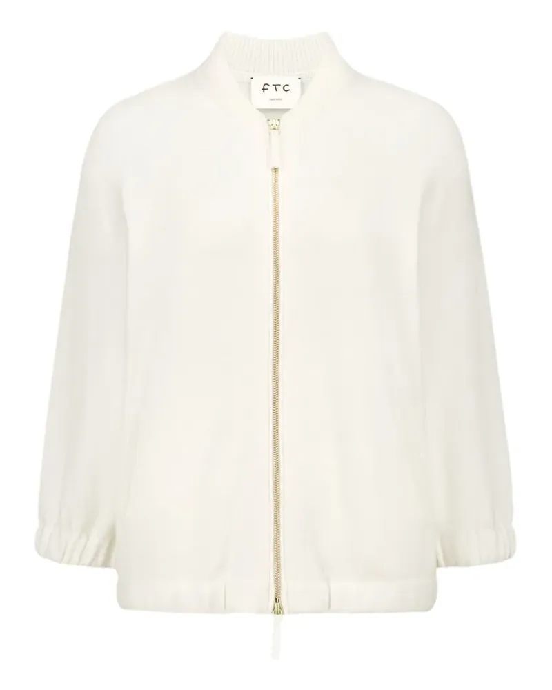 FTC Cashmere zip-up ribbed-trim bomber jacket - Weiß Weiß