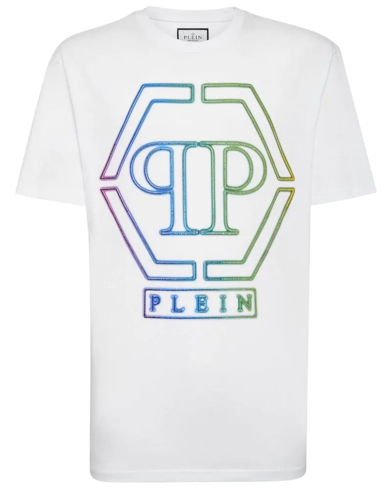 Philipp Plein T-Shirt mit strassverziertem Logo Weiß