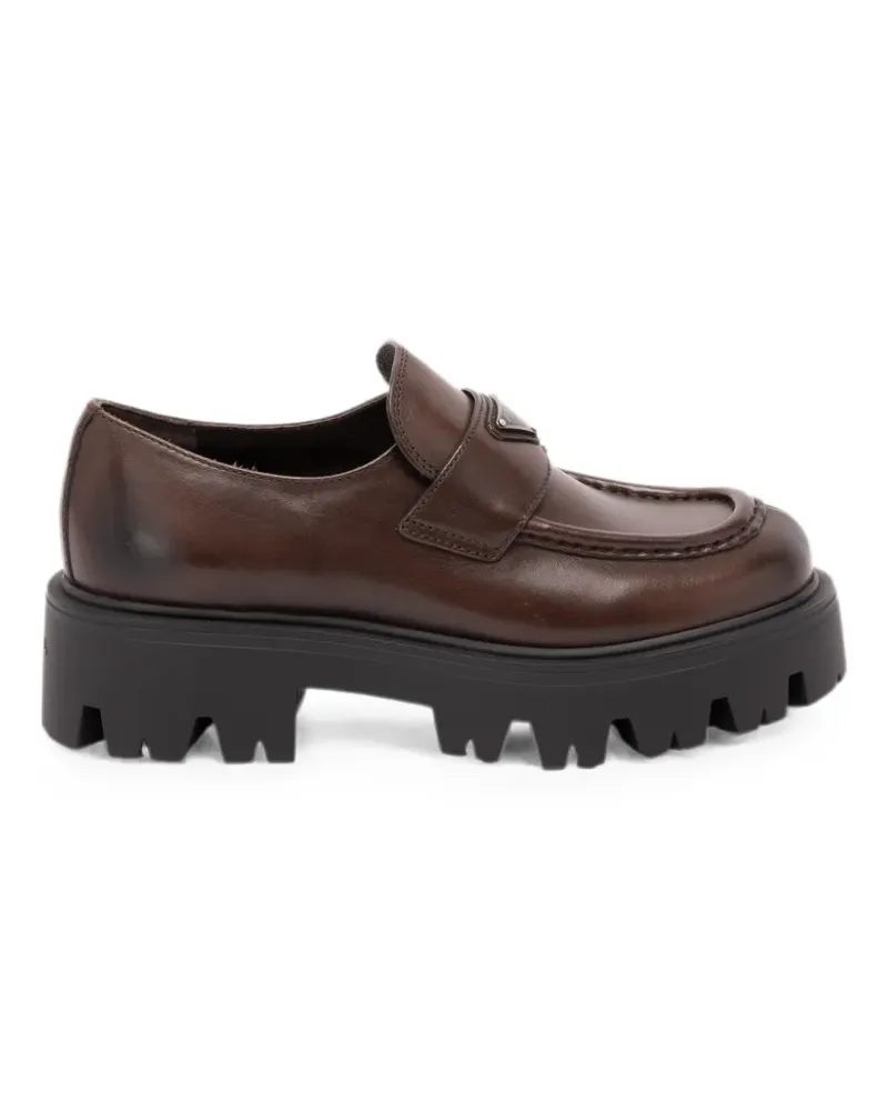 Prada Triangle Logo lug-sole loafers - Braun Braun