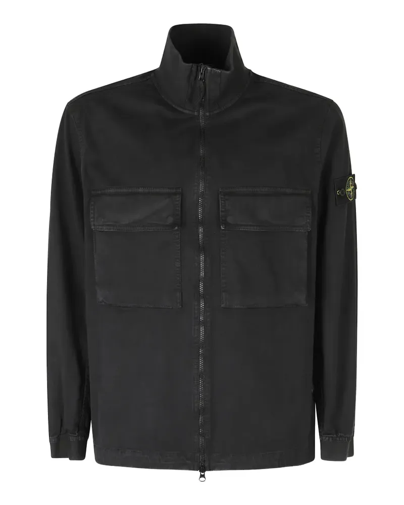 Stone Island 1200024 stretch organic broken twill cotton 'old' effect overshirt - Schwarz Schwarz