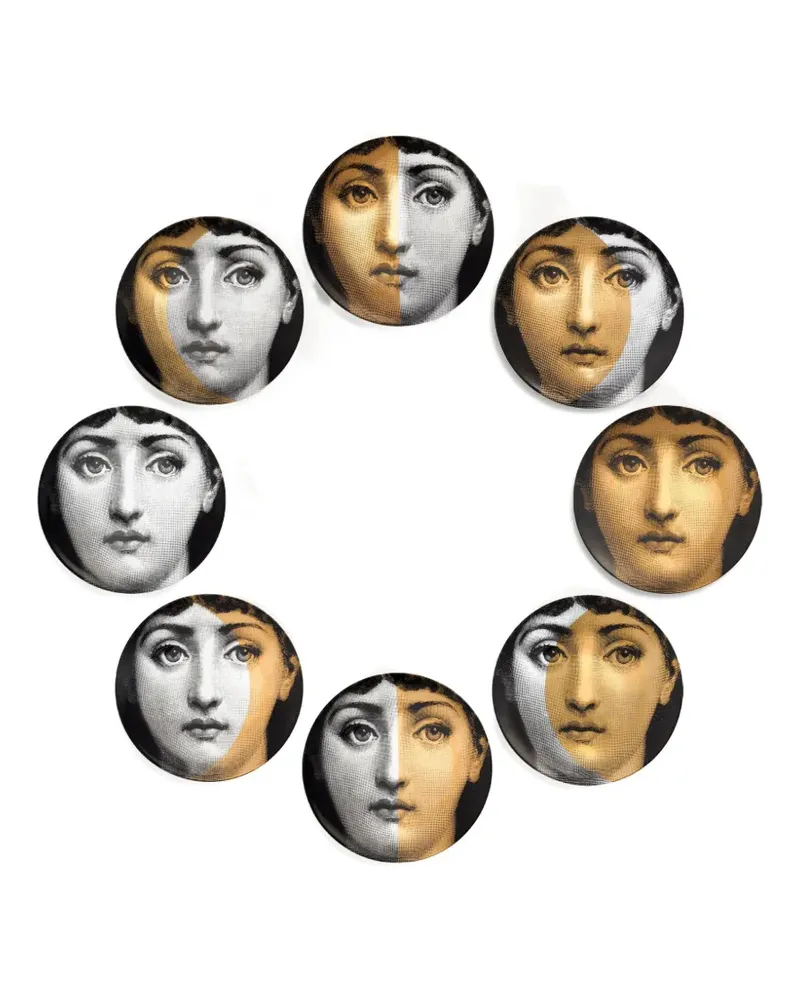 Fornasetti Dekorative Teller mit Gesichts-Motiv (8er-Set) - Weiß Weiß