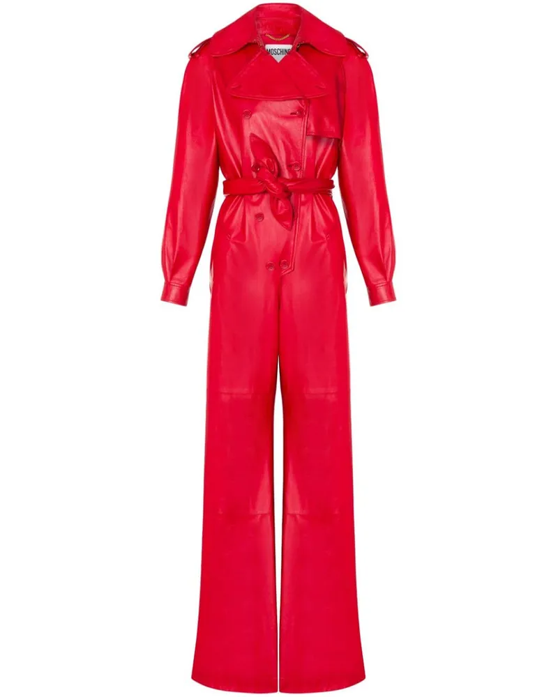 Moschino Doppelreihiger Jumpsuit aus Nappaleder Rot