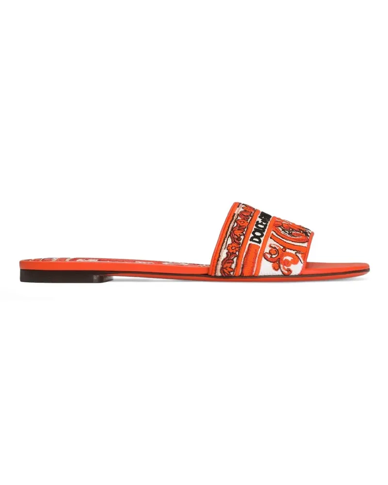 Dolce & Gabbana Flache Hausschuhe mit Majolika-Stickerei - Orange Orange