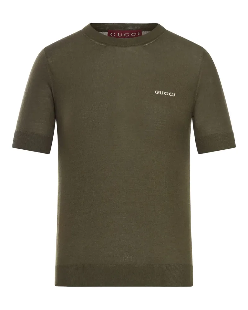 Gucci Kaschmiroberteil mit Intarsien-Logo - Grün Grün
