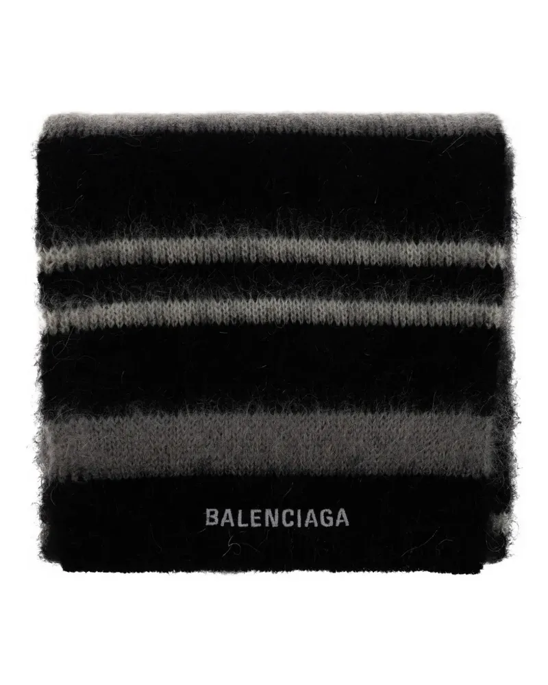 Balenciaga Gestreifter Schal mit Logo - Schwarz Schwarz