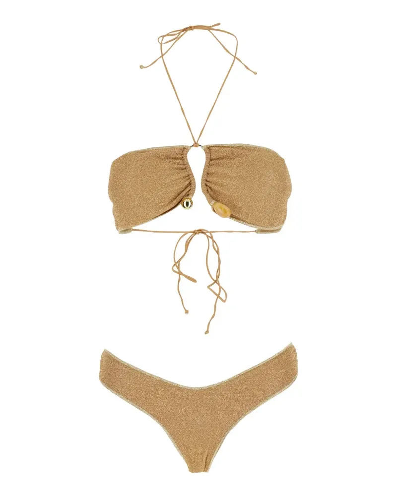 Oséree Lumière beaded-detail bikini - Gold Gold