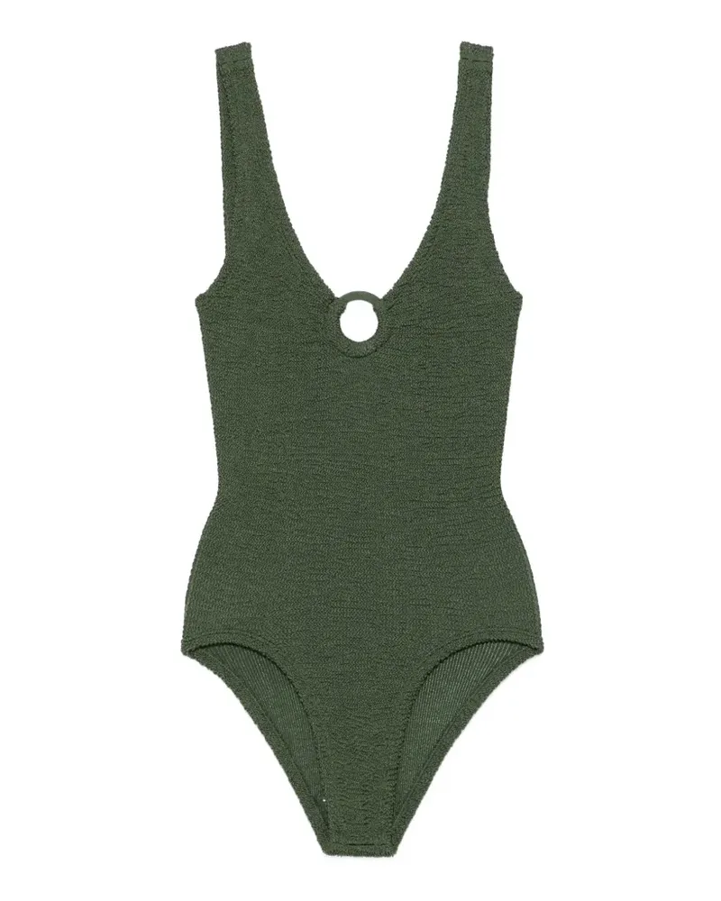 Hunza G Celine Badeanzug in Knitteroptik mit Ringdetail - Grün Grün