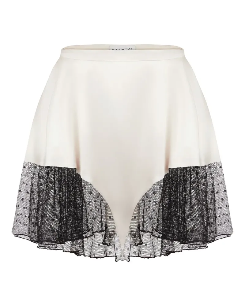Nina Ricci Minirock aus Satin mit Spitzenbesatz - Nude Nude