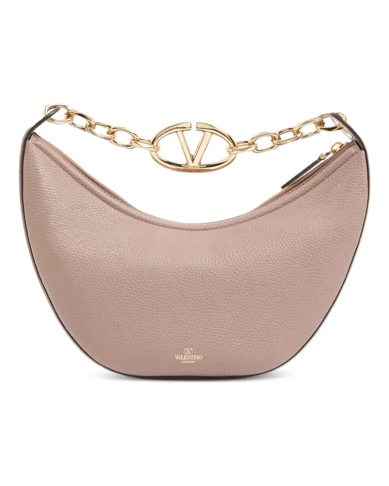 Valentino Garavani VLogo Moon small shoulder bag in grainy calfskin with chain - Rosa Rosa