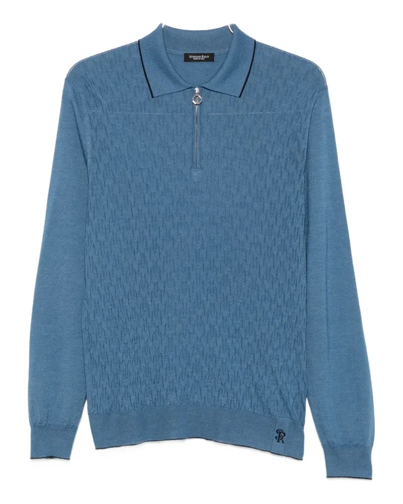 Stefano Ricci Geometrisch gemustertes Poloshirt mit Reißverschluss - Blau Blau