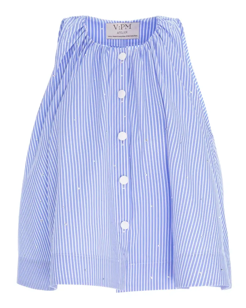 V:PM ATELIER Gestreiftes Claudia Oberteil mit Kristallen - Blau Blau