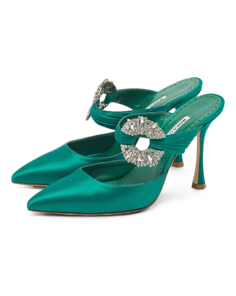 Manolo Blahnik crystal-embellished mules - Grün Grün