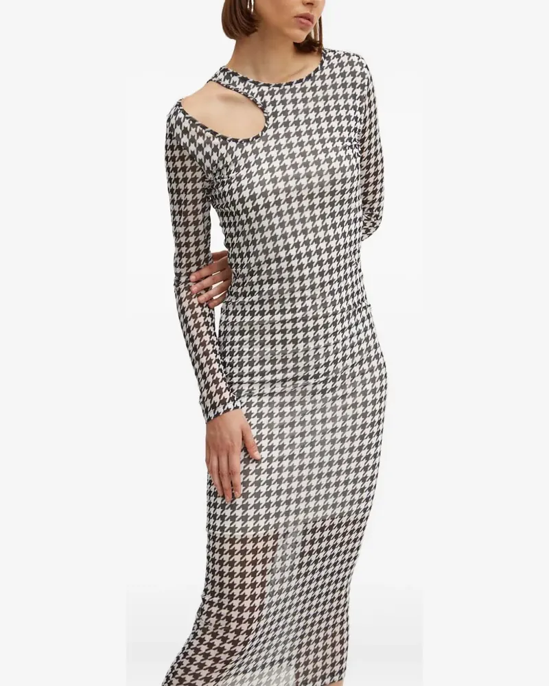 HUGO BOSS Midikleid mit Hahnentrittmuster - Weiß Weiß