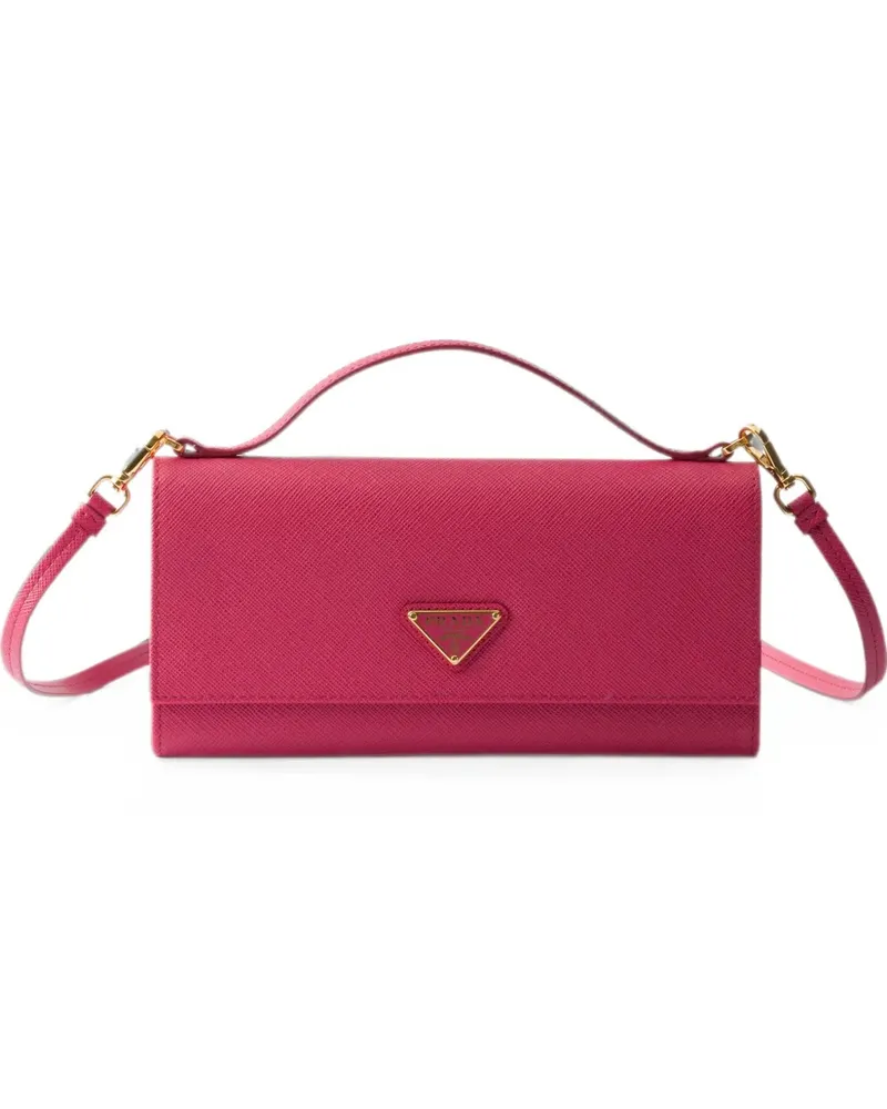 Prada Saffiano leather wallet with shoulder strap - Rosa Rosa