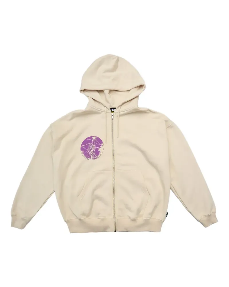 Iuter Time Flies zip skull-print hoodie - Nude Nude