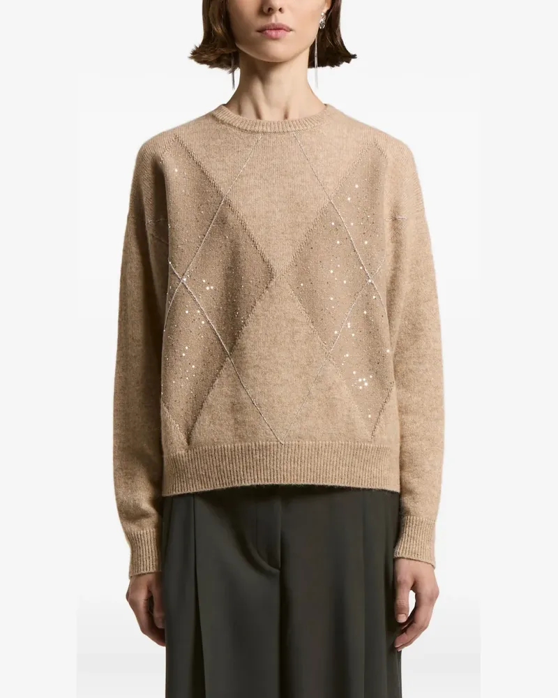 Peserico Paillettenverzierter Pullover mit Rautenmuster - Nude Nude