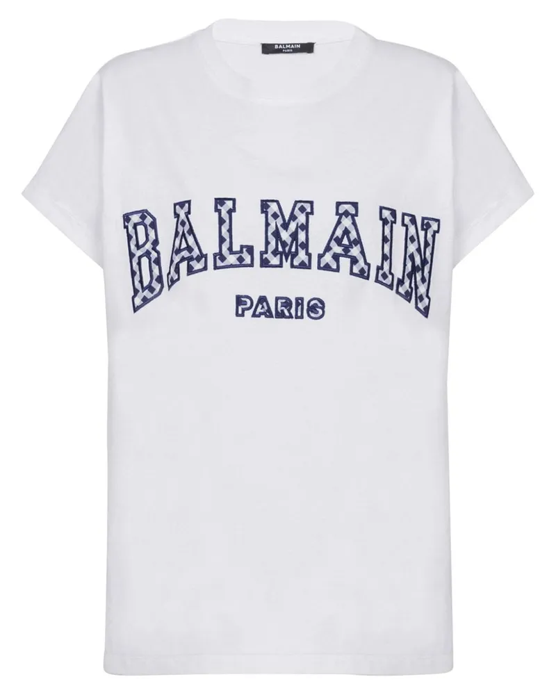 Balmain Paris T-Shirt mit Vichy-Karo - Weiß Weiß