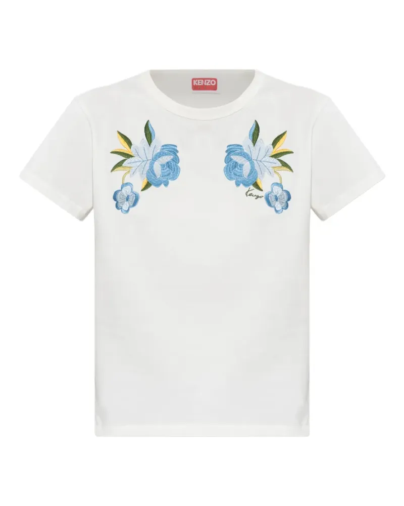 Kenzo T-Shirt mit Blumenstickerei - Weiß Weiß