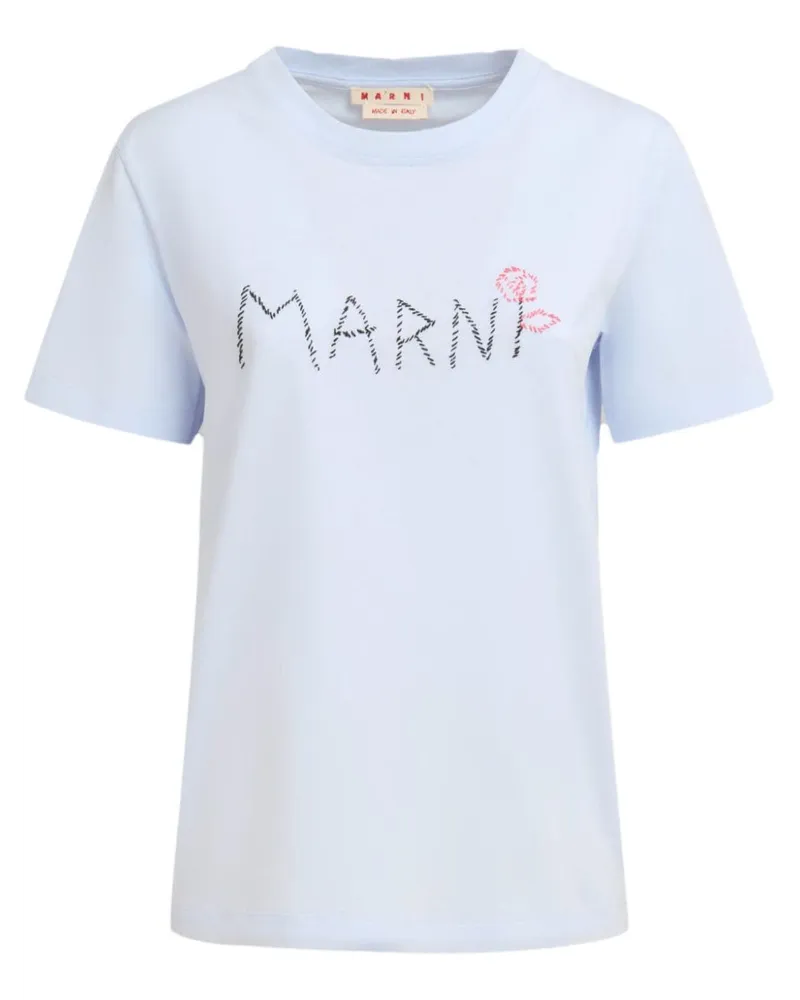 Marni T-Shirt mit Ziernaht Blau