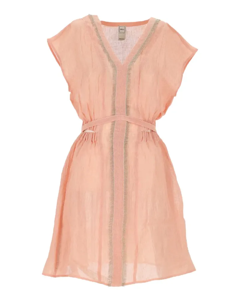 120% Lino fringed-trim belted mini dress - Rosa Rosa