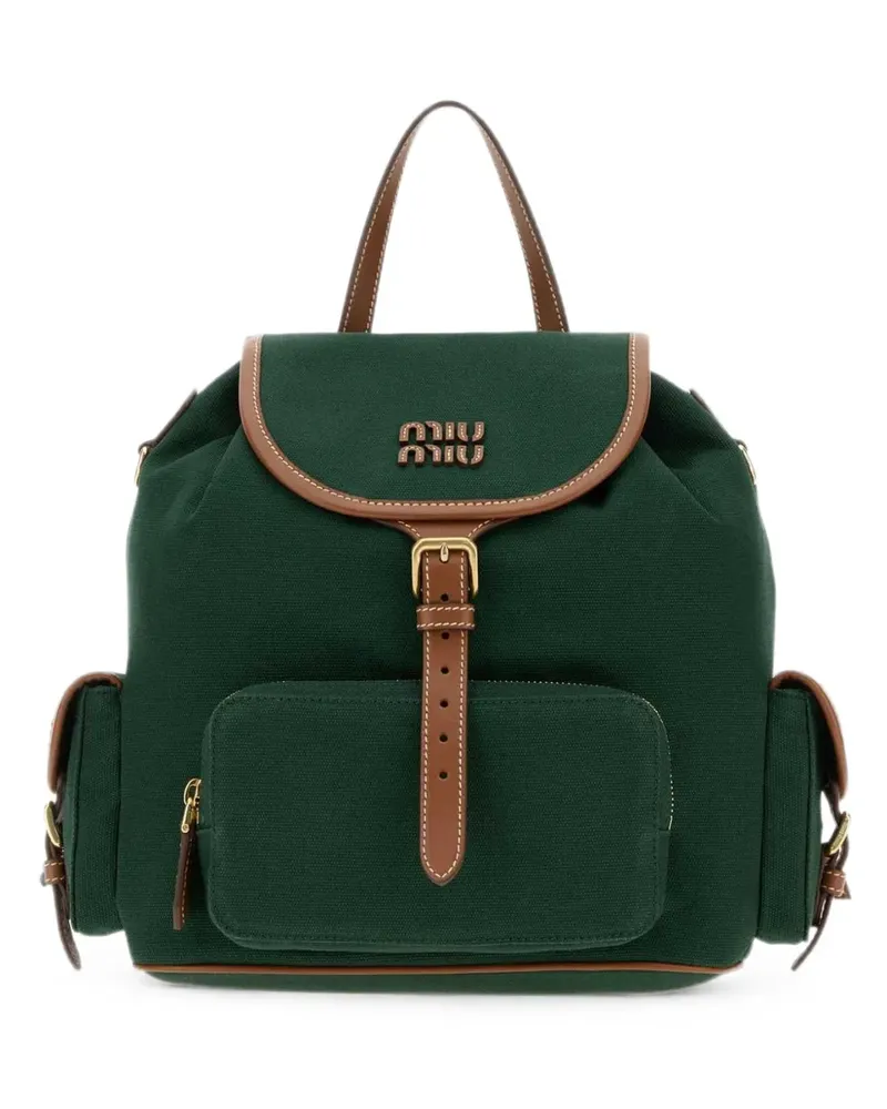 Miu Miu Rucksack aus Canvas mit Logo-Schild - Grün Grün