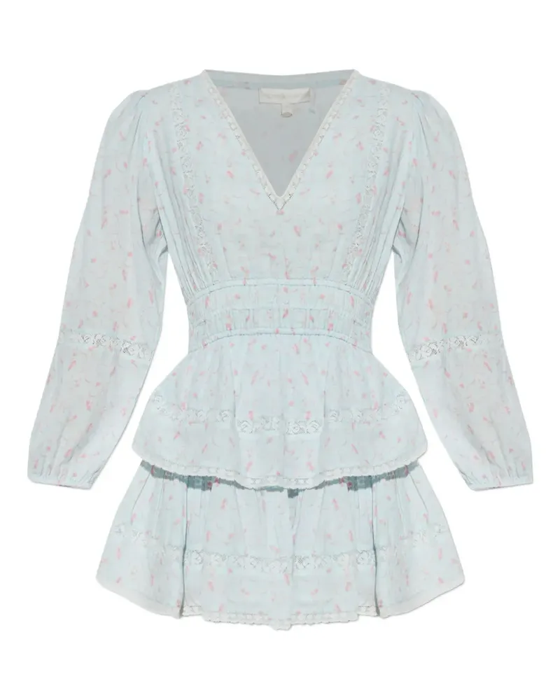 LoveShackFancy lace tiered mini dress - Blau Blau