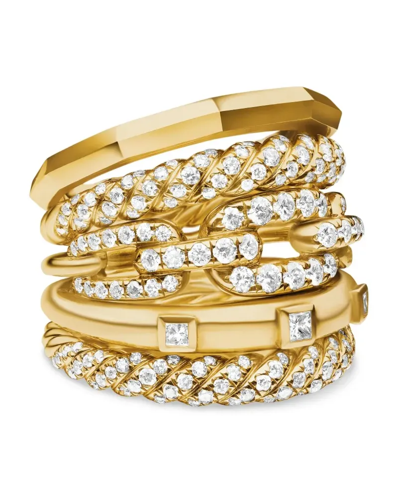 David Yurman 18kt Stax Five Row Gelbgoldring mit Diamanten 21mm Gold